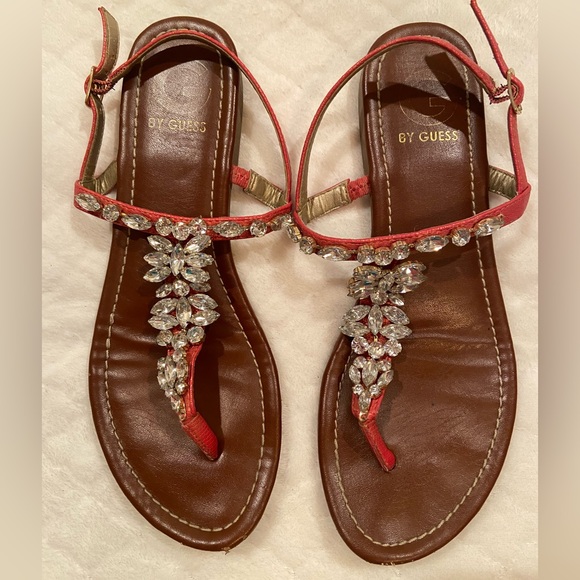 Guess Red and Brown Embellished Sandals - Picture 1 of 2